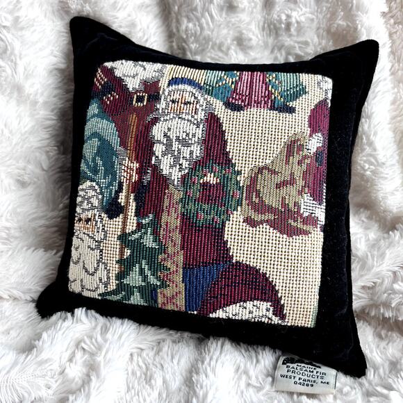 Maine Balsam Decorative Holiday Pillow Old World Santa Tapestry Velvet Back Trim - Picture 1 of 8